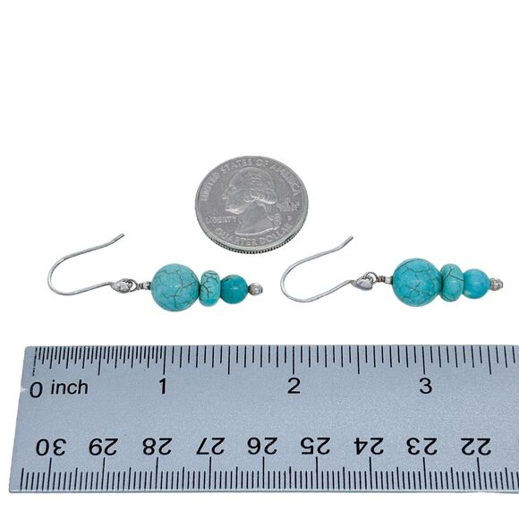 Vintage Sterling Silver 925 Blue Magnesite Graduated Beaded Dangle Earrings - Picture 4 of 5